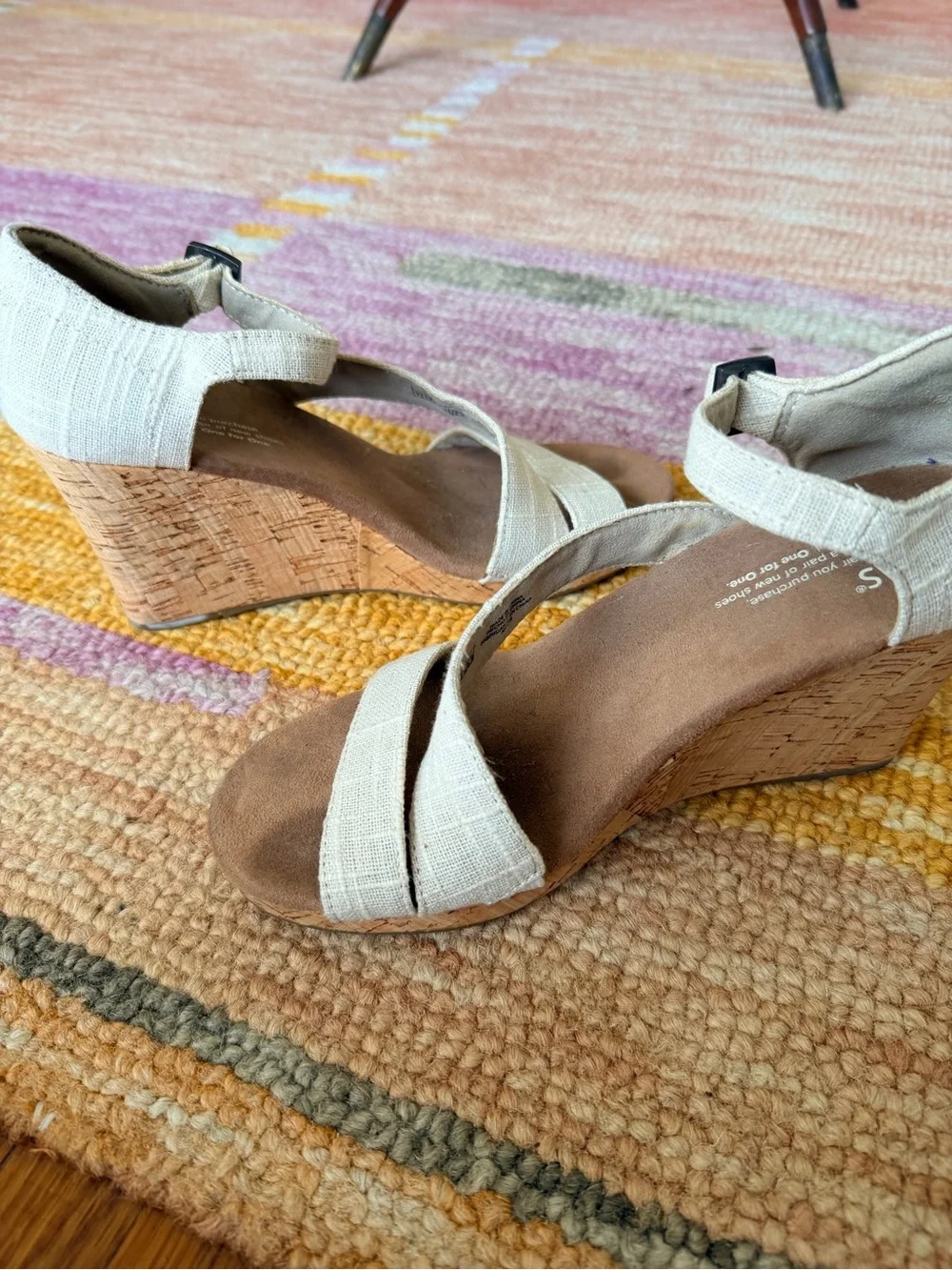 TOMS Natural Linen Ankle-Strap Wedges